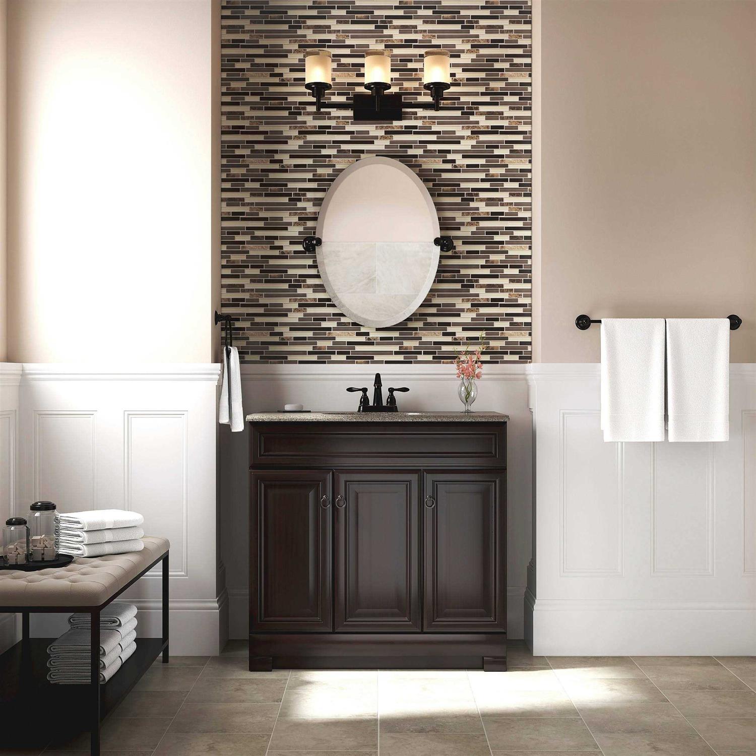 American Olean Mosaic Chateau Emperador 12-in x 12-in Glossy Glass Linear and Wall Tile - Image 4