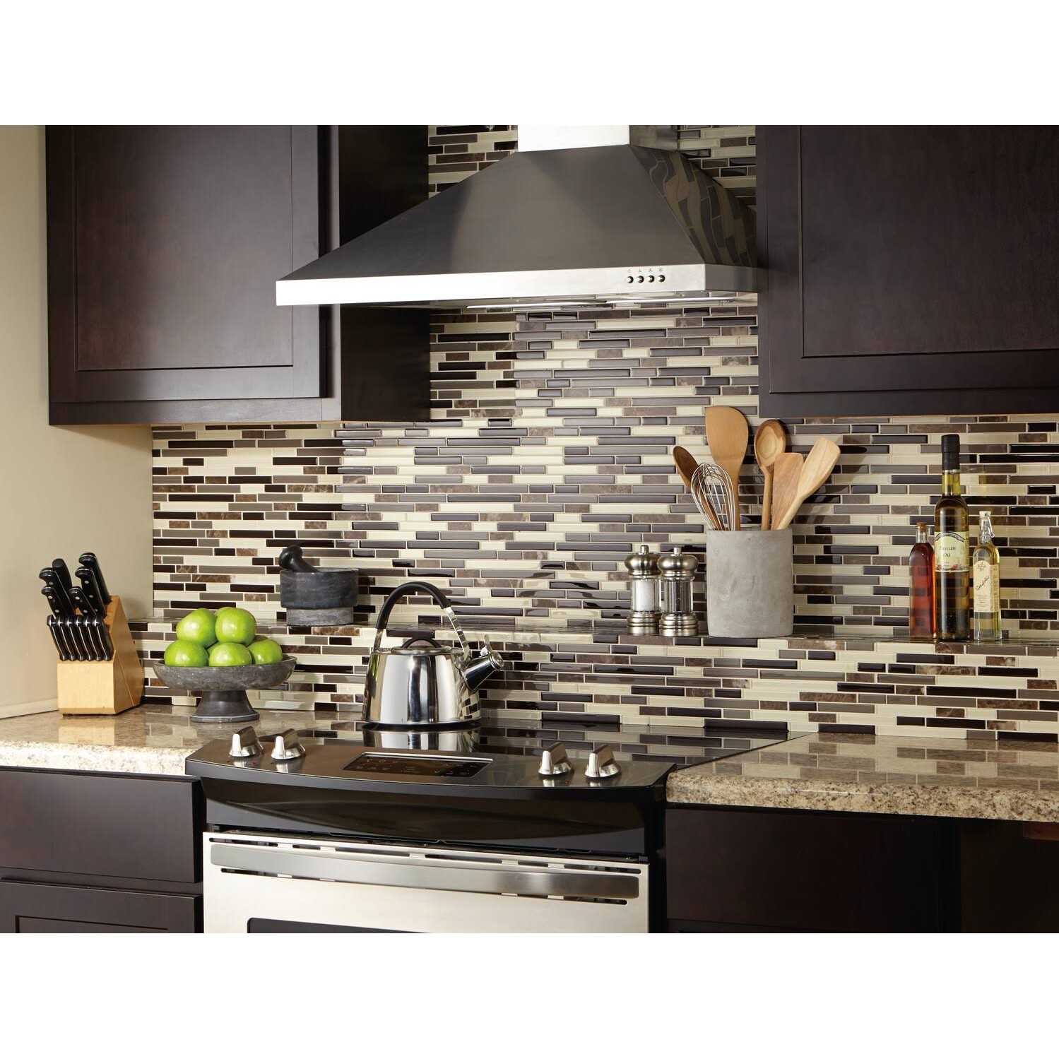 American Olean Mosaic Chateau Emperador 12-in x 12-in Glossy Glass Linear and Wall Tile - Image 5