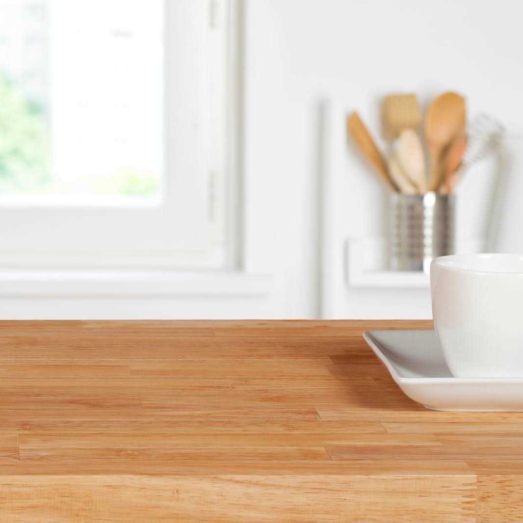 Sparrow Peak Rubberwood 72-in x 30-in x 1.25-in Unfinished Natural Straight Butcher Block Rubberwood Countertop 12530FJRW-72 - Image 5