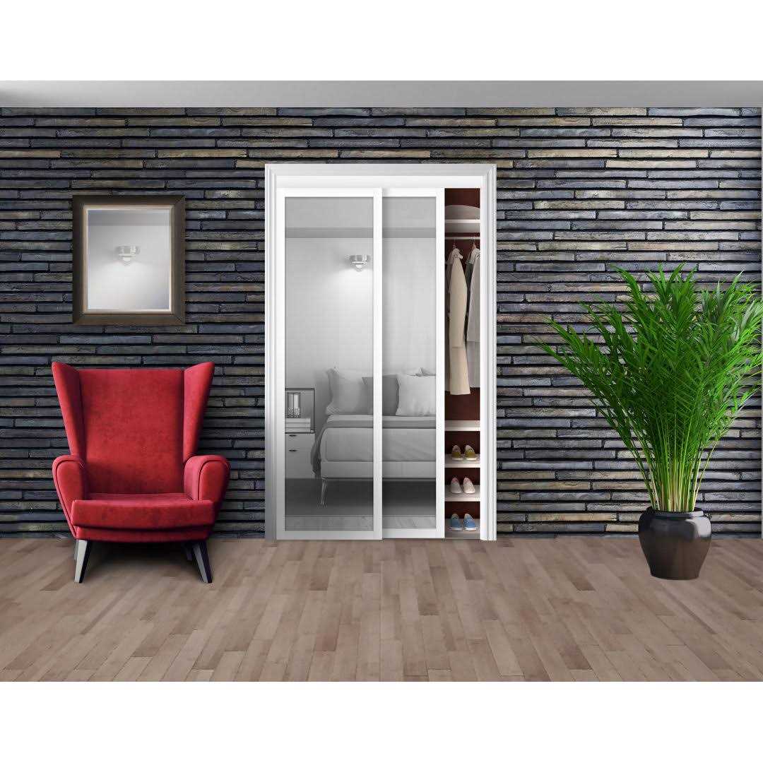 TRUporte 80 in. Harmony White Mirror Mdf Bypass Sliding Closet Door EU3210PWCLE - Image 3