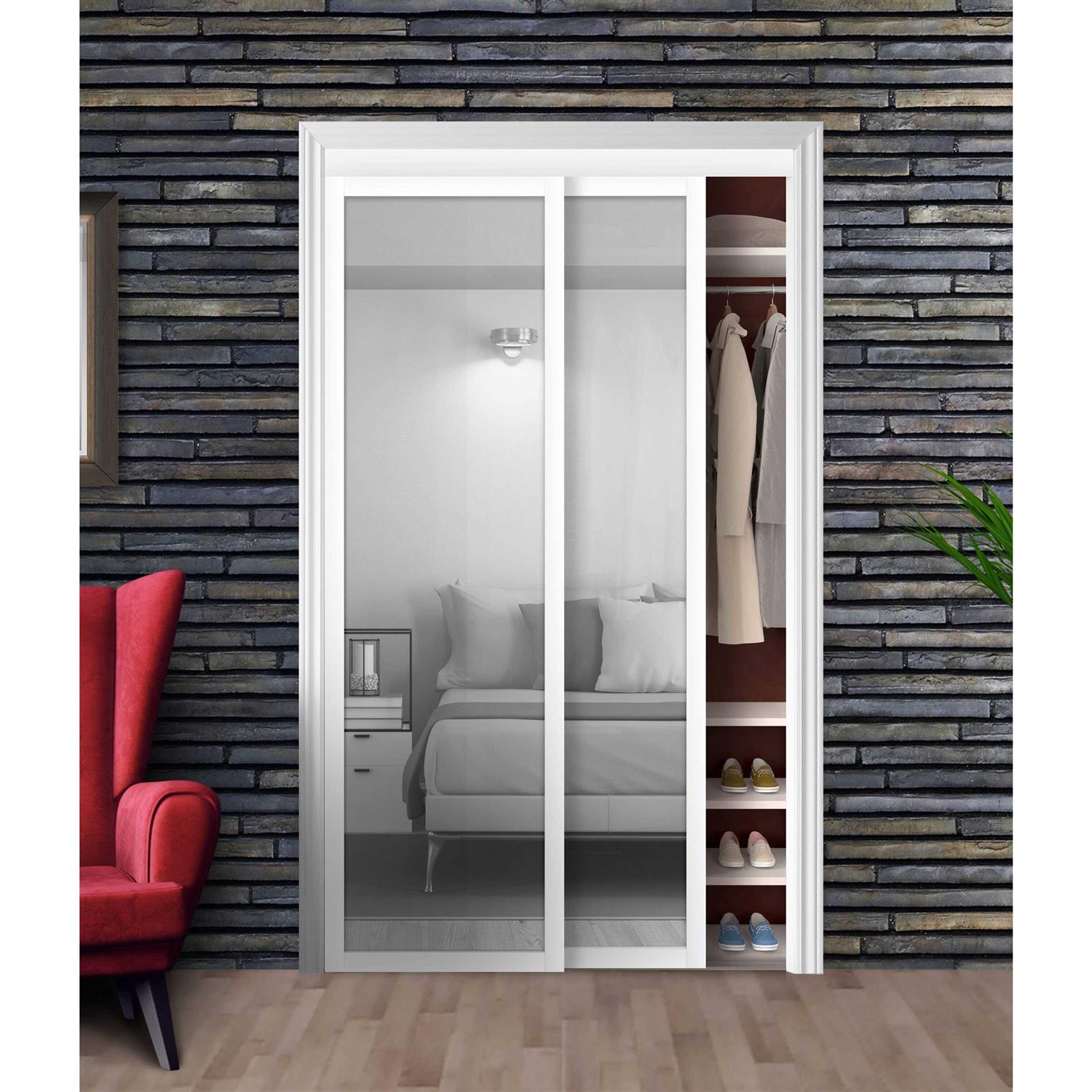 TRUporte 80 in. Harmony White Mirror Mdf Bypass Sliding Closet Door EU3210PWCLE - Image 4