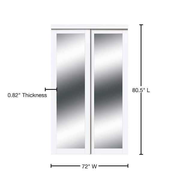 TRUporte 80 in. Harmony White Mirror Mdf Bypass Sliding Closet Door EU3210PWCLE - Image 5