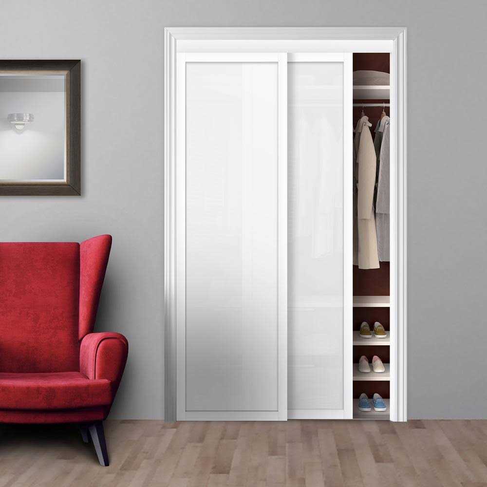 TRUporte 80 in. Harmony White Mirror Mdf Bypass Sliding Closet Door EU3210PWCLE - Image 4