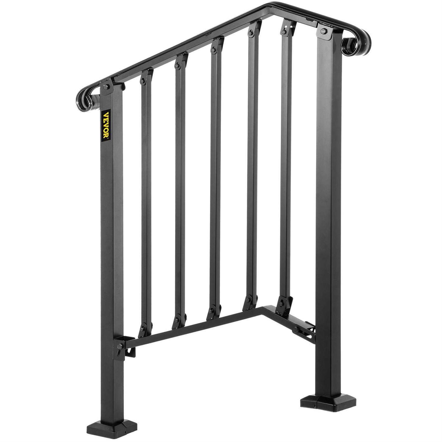 VEVOR 2 ft. Handrails for Outdoor Steps Fit 2 or 3 Steps Outdoor Stair Railing Wrought Iron Handrail with baluster - Image 4