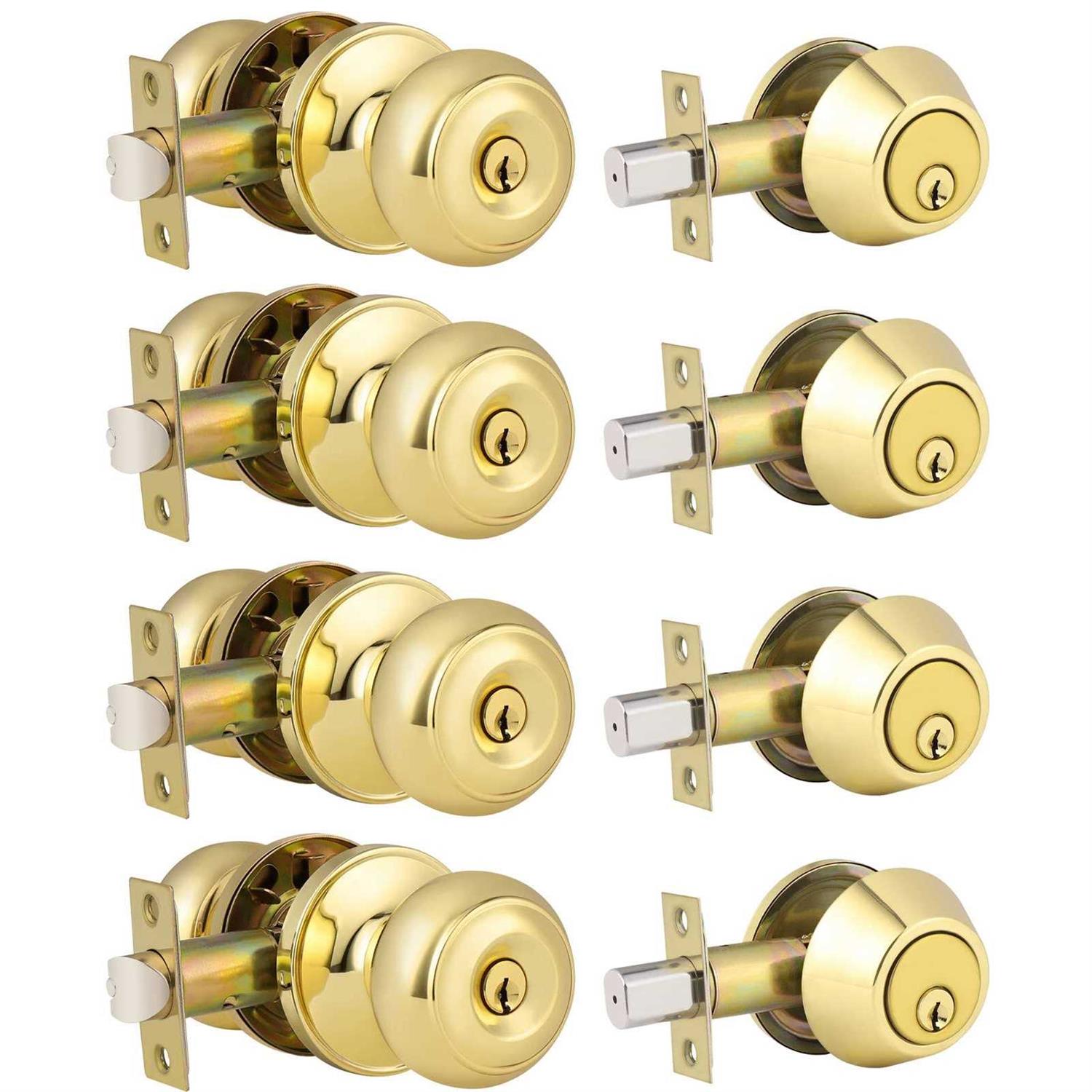 Keyed Alike Entry Door Knob and Single Cylinder Deadbolt Lock Combo Set, Front Door Entry Knobs Lockset and Deadbolt Combination Set
