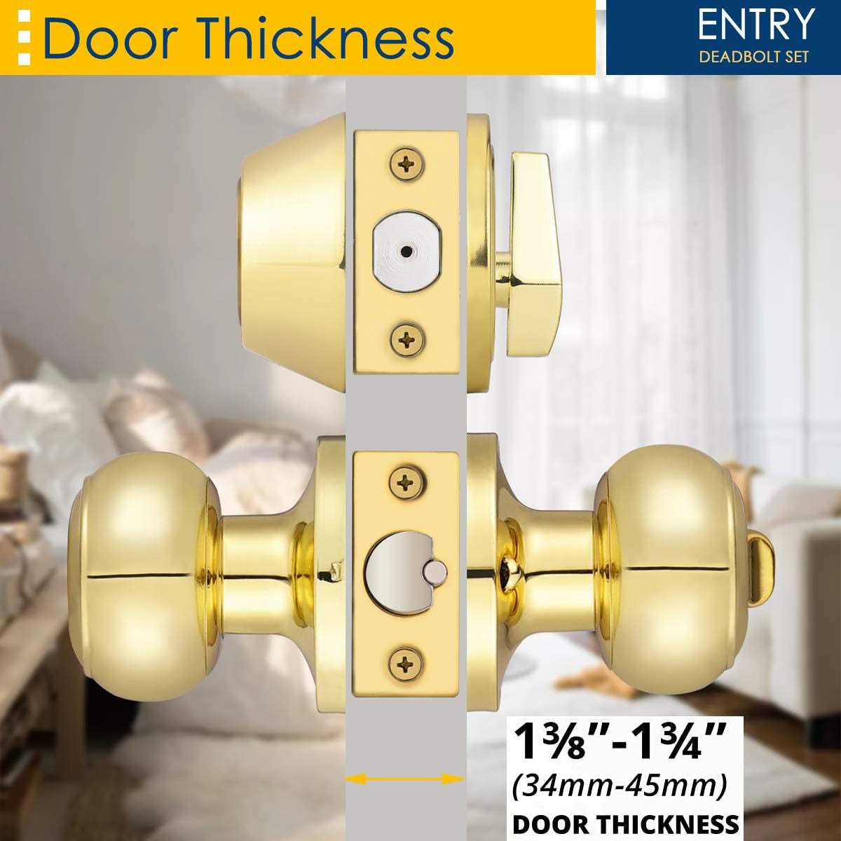 Keyed Alike Entry Door Knob and Single Cylinder Deadbolt Lock Combo Set, Front Door Entry Knobs Lockset and Deadbolt Combination Set - Image 2