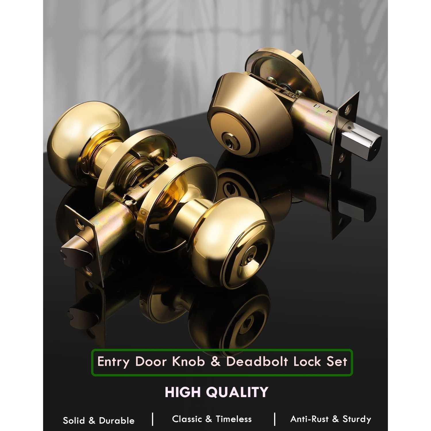Keyed Alike Entry Door Knob and Single Cylinder Deadbolt Lock Combo Set, Front Door Entry Knobs Lockset and Deadbolt Combination Set - Image 3