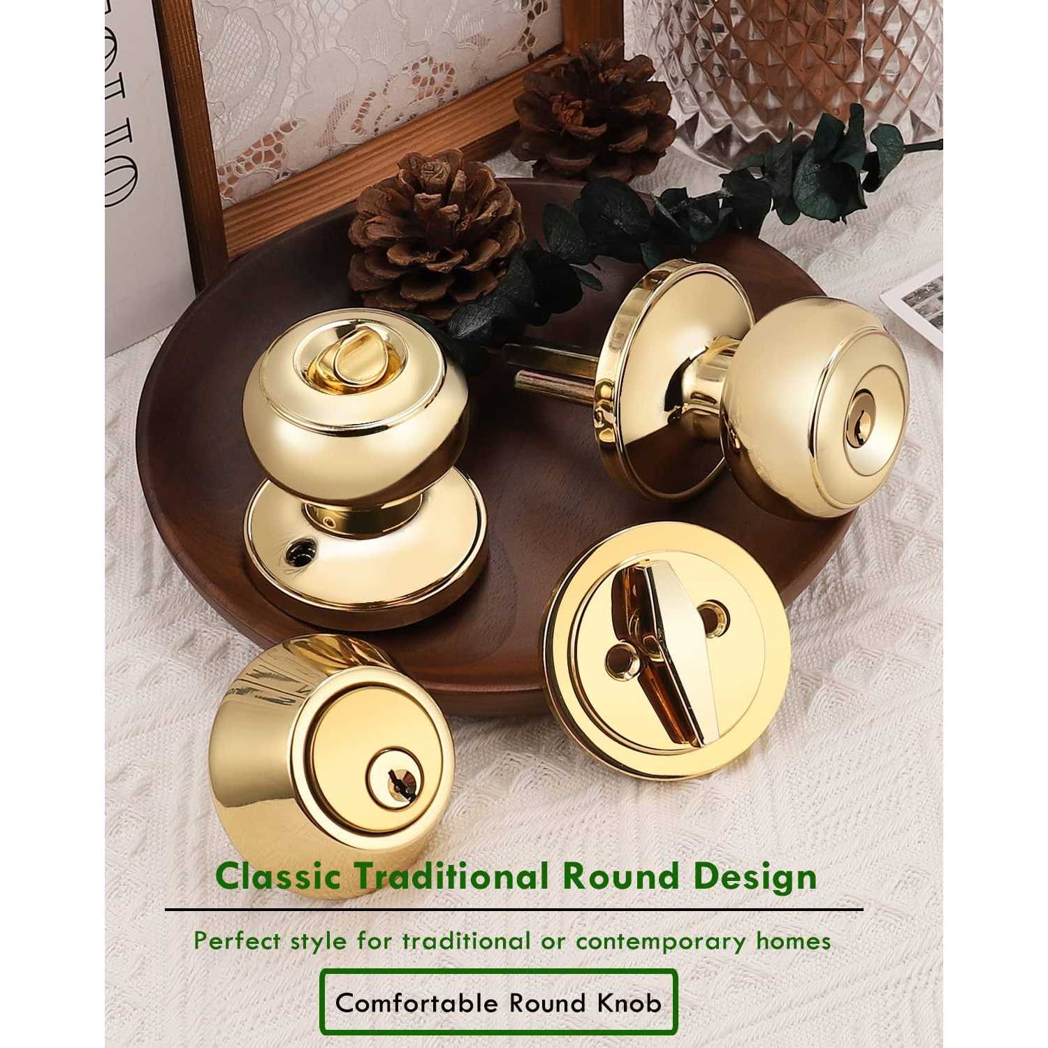 Keyed Alike Entry Door Knob and Single Cylinder Deadbolt Lock Combo Set, Front Door Entry Knobs Lockset and Deadbolt Combination Set - Image 4