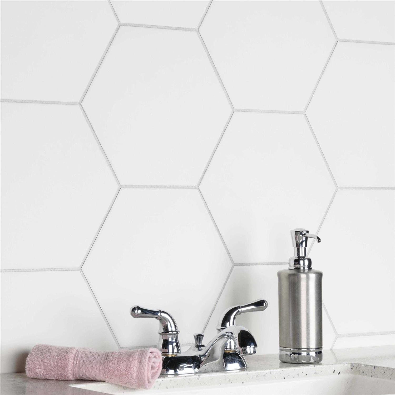 Merola Tile Apini Hex Matte White 9-1/8 in. x 10-1/2 in. Porcelain Floor and Wall Tile - Image 3