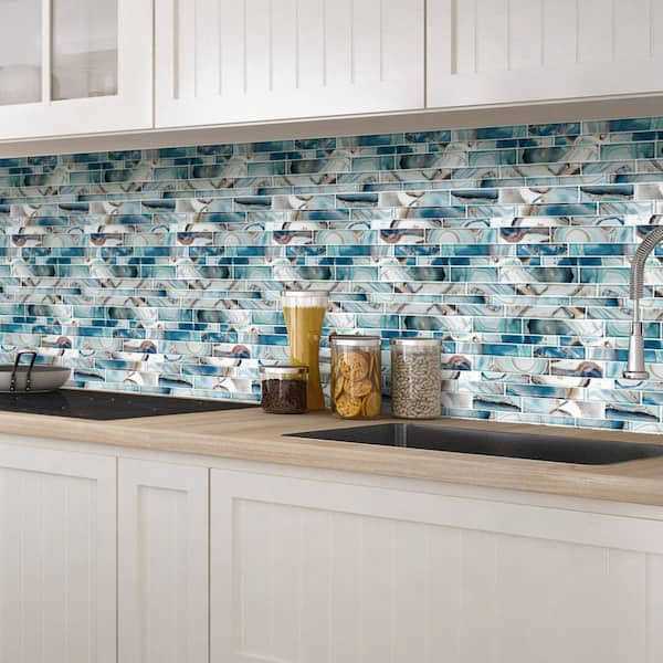 ANDOVA Myst Blue/Tan/Brown 11-3/4 in. x 11-3/4 in. Glossy Smooth Glass Mosaic Tile - Image 4