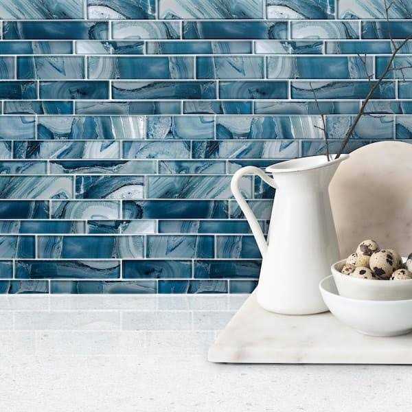 ANDOVA Myst Blue/Tan/Brown 11-3/4 in. x 11-3/4 in. Glossy Smooth Glass Mosaic Tile - Image 3