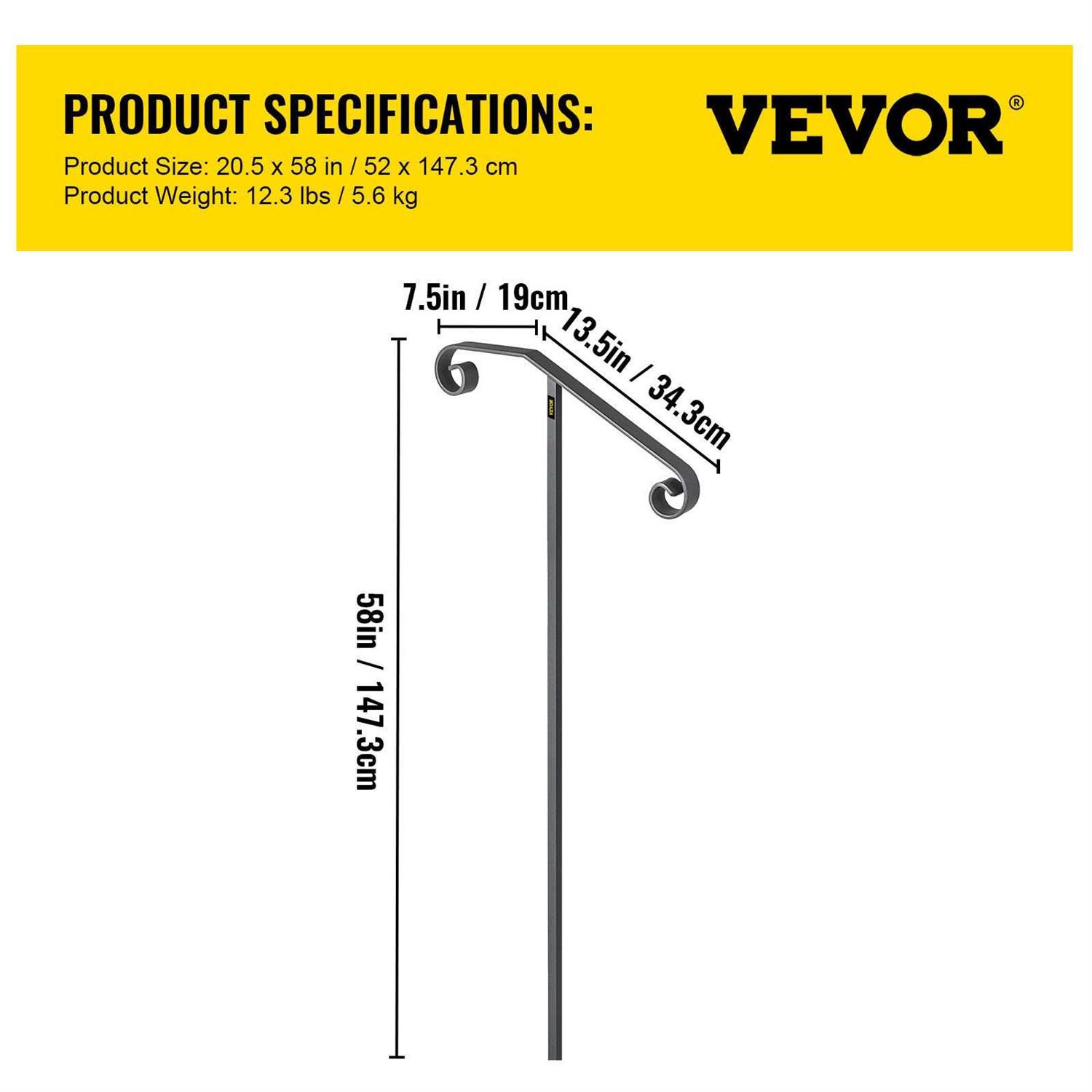 VEVOR Single Post Handrail in-ground Single Post Handrail Fit 1 or 2 Steps Matte Gray LTFSSHSWDZJSFS001V0 - Image 4