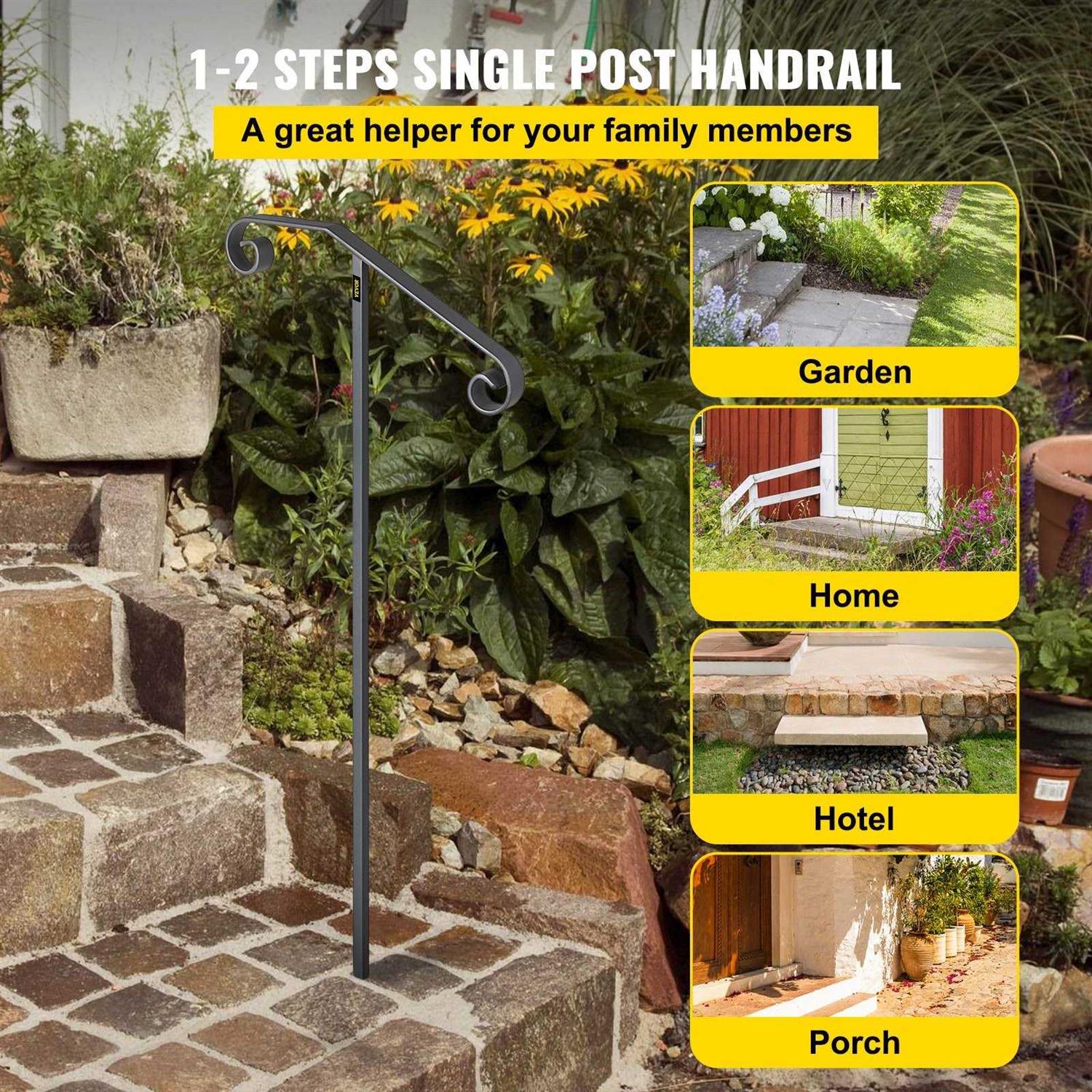 VEVOR Single Post Handrail in-ground Single Post Handrail Fit 1 or 2 Steps Matte Gray LTFSSHSWDZJSFS001V0 - Image 5