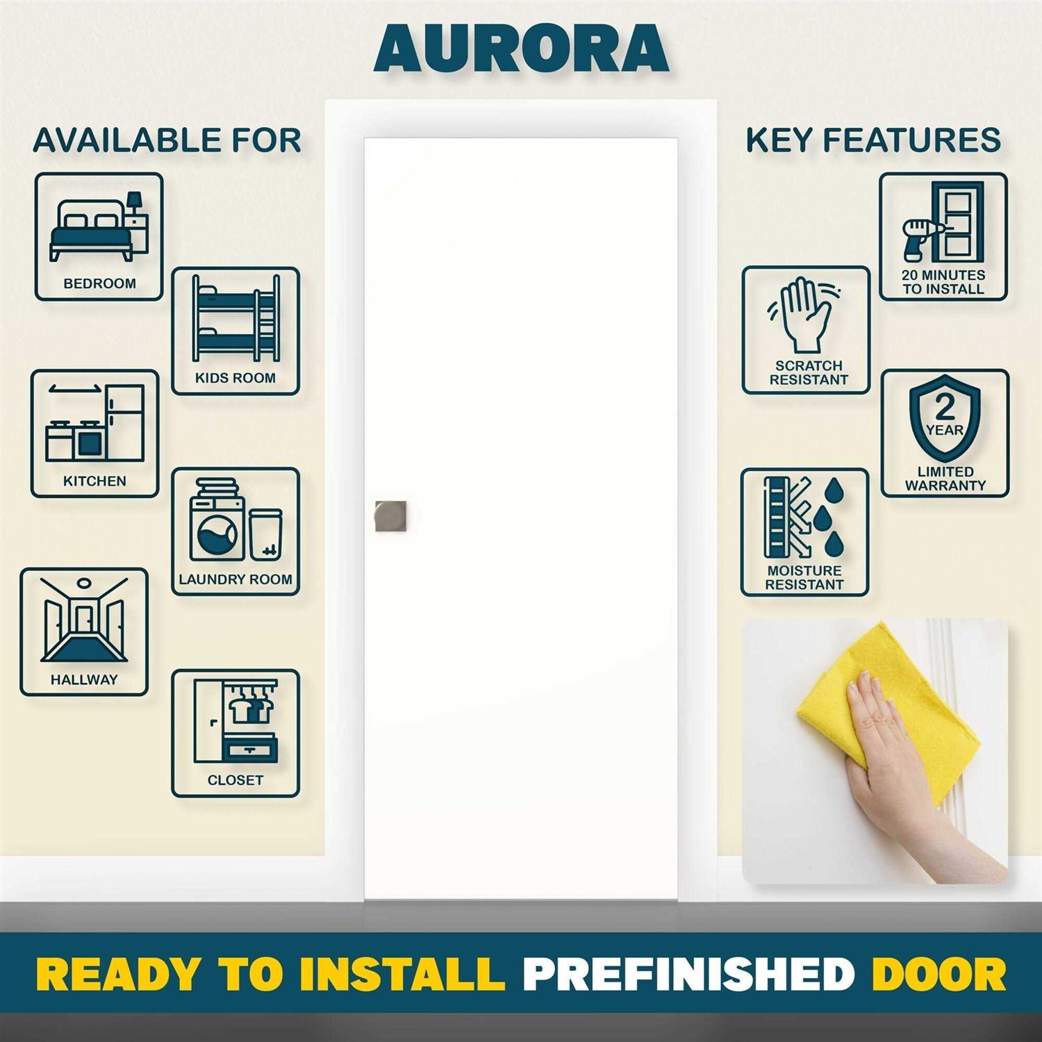 Villar Home Designs Prefinished Aurora White Flush Wood Door Slab 80 - Image 3