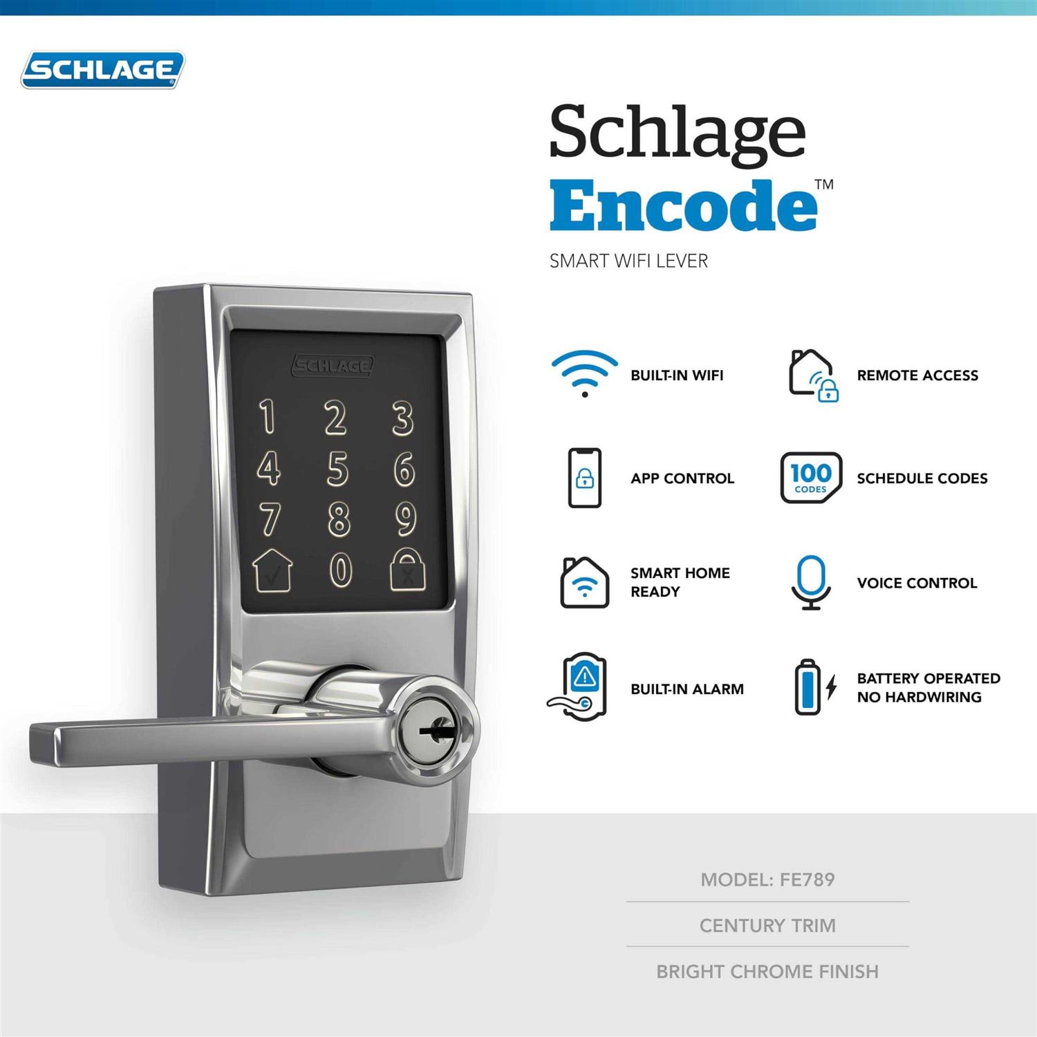 Schlage Encode Century WiFi Latitude Lever Smart Keyless Entry Touchscreen Door Lock - Image 3
