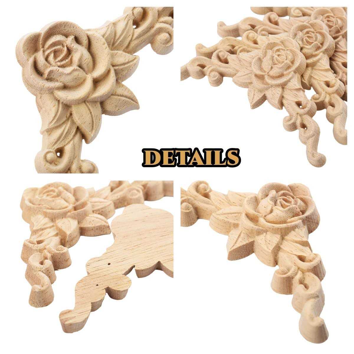4pcs Rose Carved Appliques Onlays Crafts Addition - Image 5