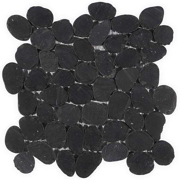 Bond Tile Picturesque Black Lava Sliced Round Mosaic Floor and Wall Tile - Image 3