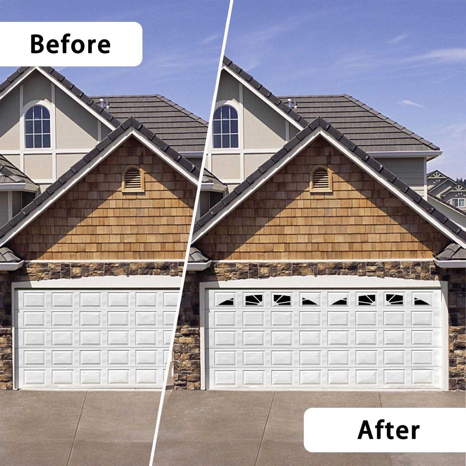 Sanfurney 2 Car Magnetic Garage Door Windows Panes Sunburst Style Pre-Cut Faux Fake Decorative Window Decals - Image 5