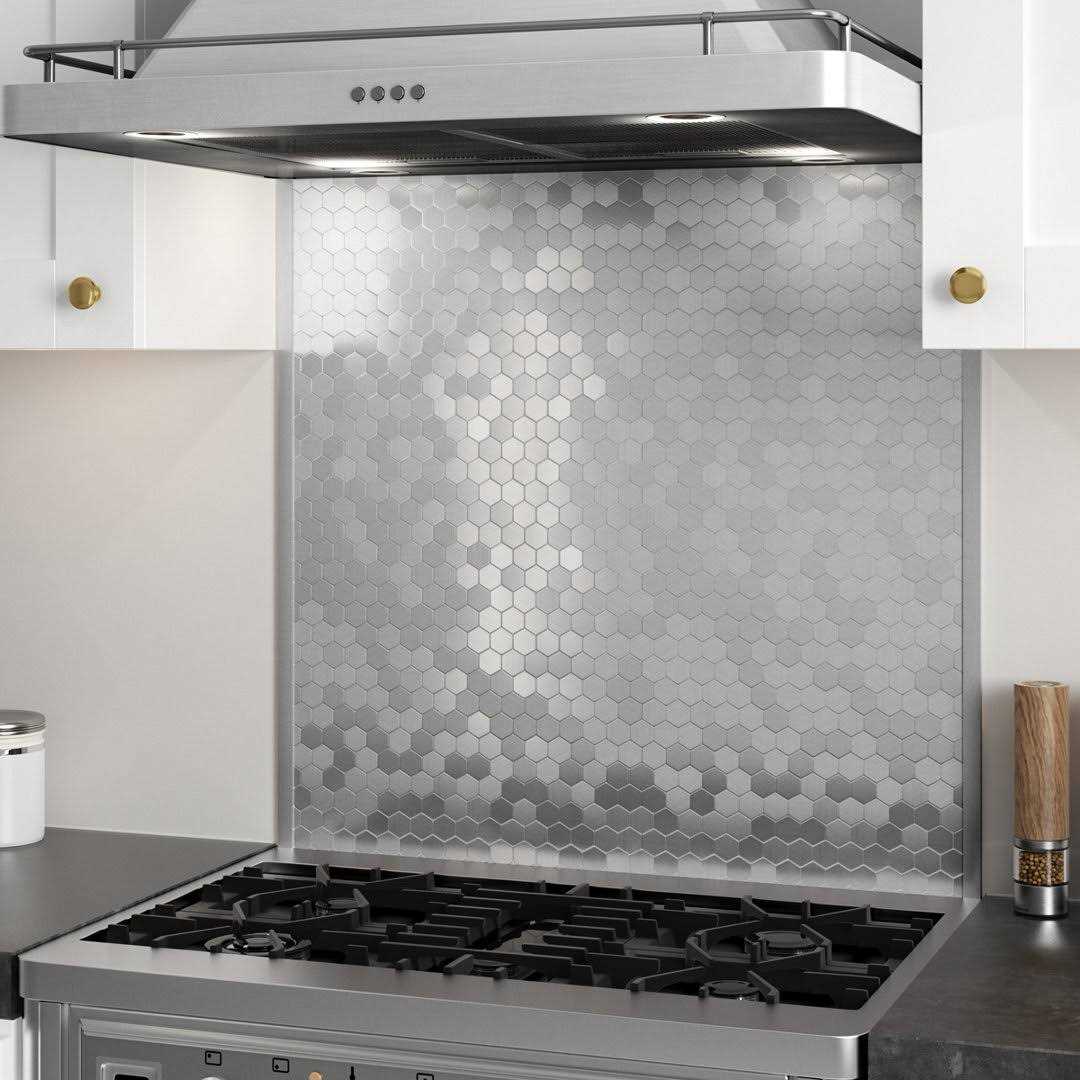 SpeedTiles Hex II Stainless 30 in. x 30.75 in. x 5 mm Metal Peel and Stick Range Backsplash Mosaic Tile RAHE043-S2 - Image 3
