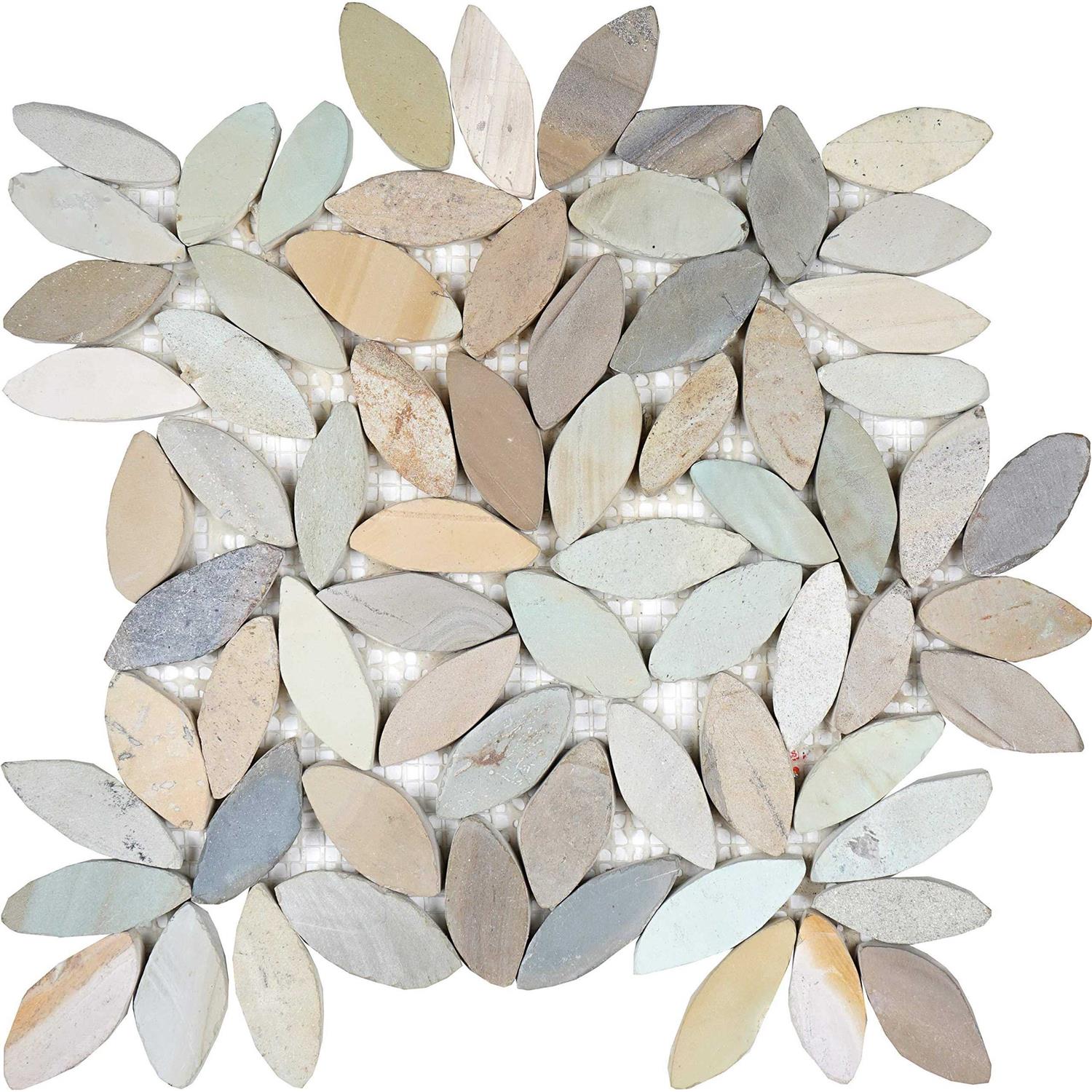 FuStone Pebble Tiles Pebble Stone Tiles Interlocking Flower Mosaic Floor Tiles Kitchen, Bathroom, and Patio Flooring Natural