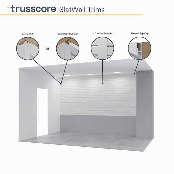 Trusscore 3/4 in. x 1-3/8 in. x 8 ft. Slatwall J Channel White PVC Trim - Image 4