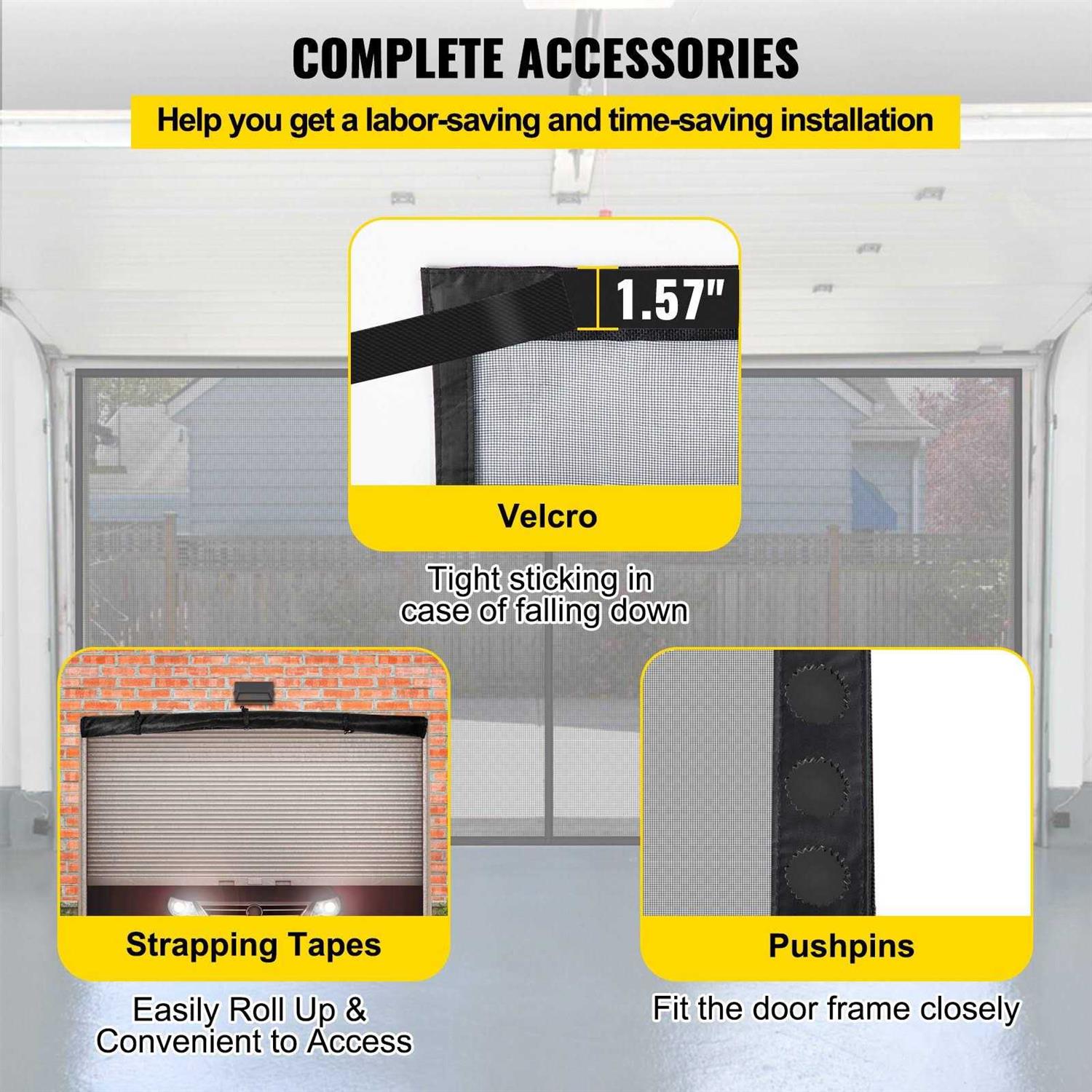 VEVOR Garage Door Screen 7 ft for 2 Cars Heavy-Duty Fiberglass Mesh for Quick Entry with Self Sealing Magnet and Weighted Bottom - Image 4