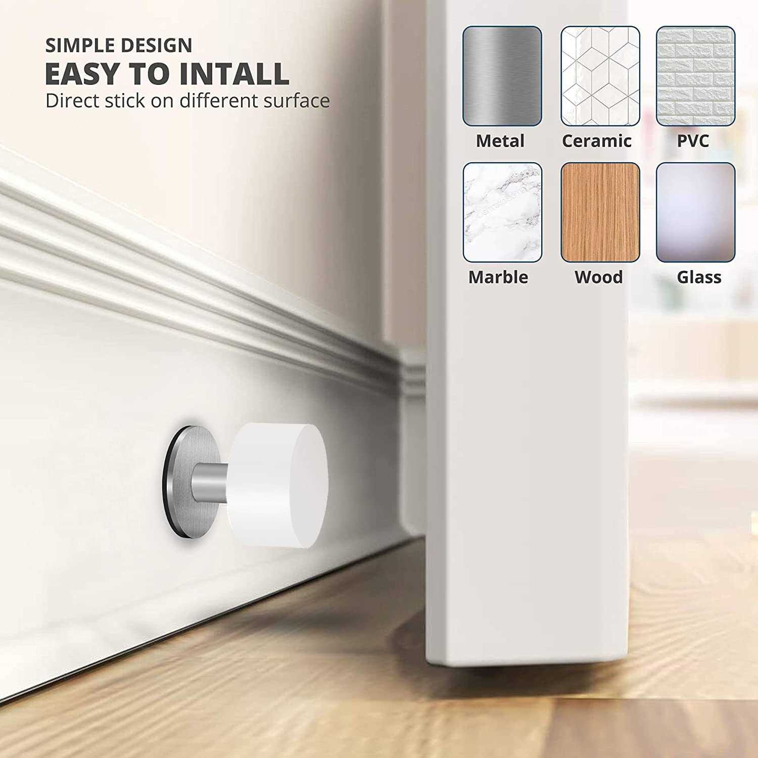 Door Stoppers with Extra Stickers Self-Adhesive Door Stop Rubber & Stainless Steel Body - Image 3
