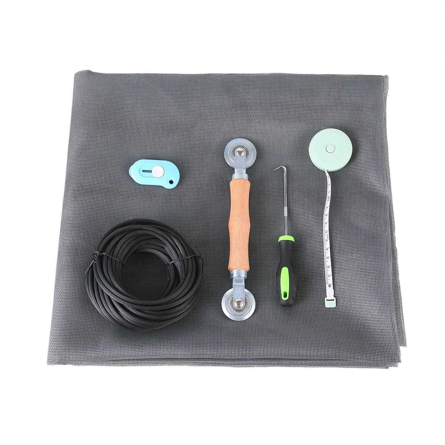 Windows Screen and Screen Door Repair Kit 48x118 Charcoal Fiberglass Mesh with Rolling Tool/Hook/Ruler/Cutter/Spline - Image 3