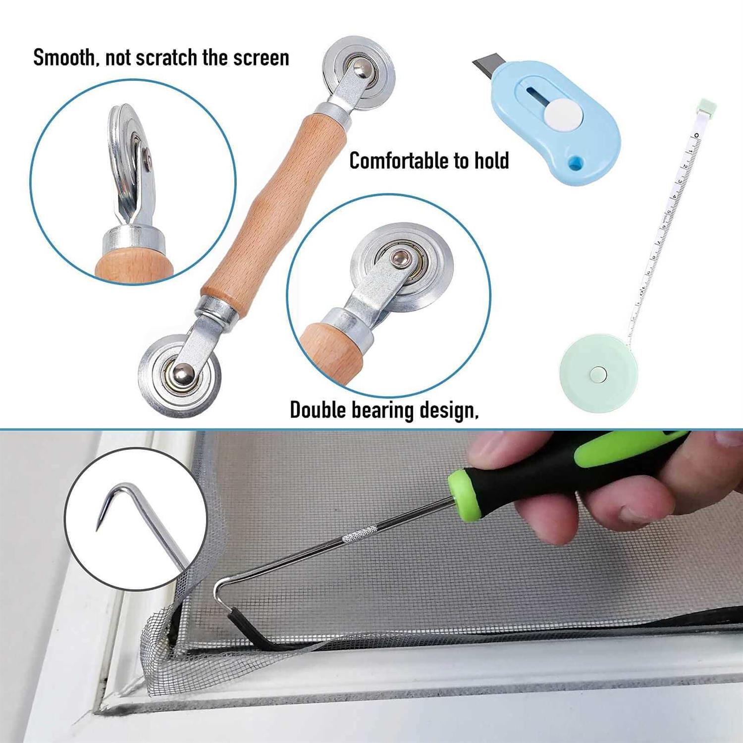 Windows Screen and Screen Door Repair Kit 48x118 Charcoal Fiberglass Mesh with Rolling Tool/Hook/Ruler/Cutter/Spline - Image 5