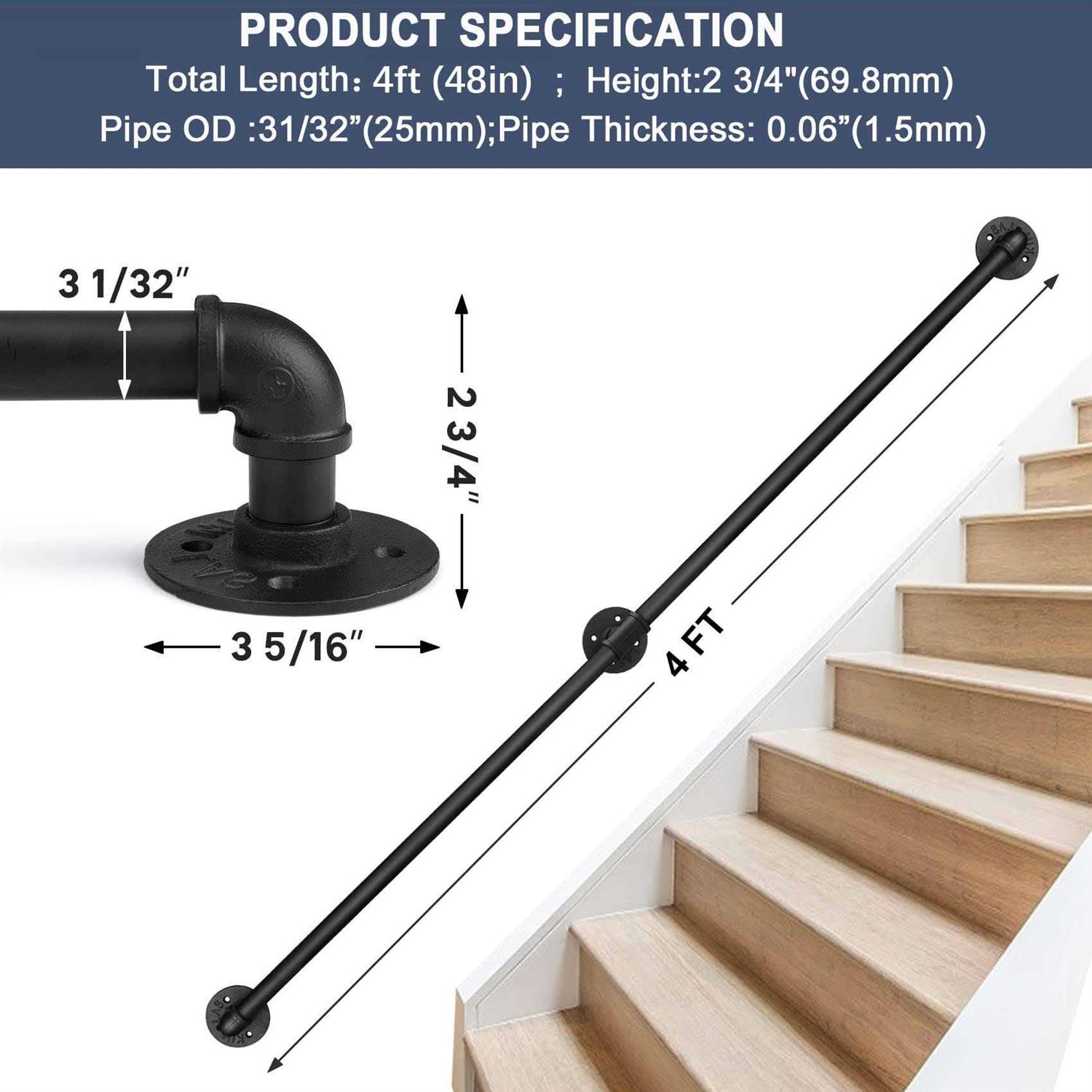 Seeutek Staircase Handrails Handrails for Indoor Stairs Stair Railing Hand Railings for Stairs Metal Railing - Image 5