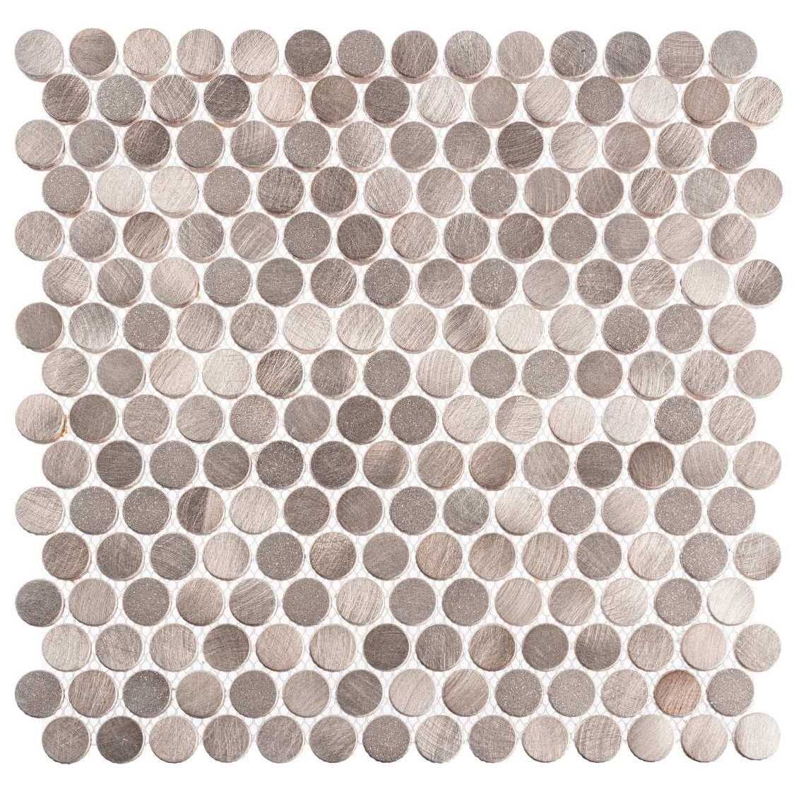 ANDOVA Orb Silver/Gold/Gray 11-4/5 in. x 11-4/5 in. Penny Round Smooth Metal Mosaic Wall Tile - Image 3