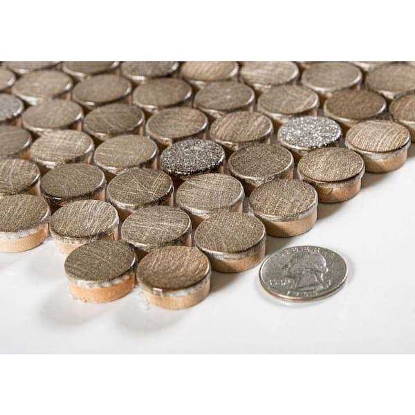 ANDOVA Orb Silver/Gold/Gray 11-4/5 in. x 11-4/5 in. Penny Round Smooth Metal Mosaic Wall Tile - Image 3