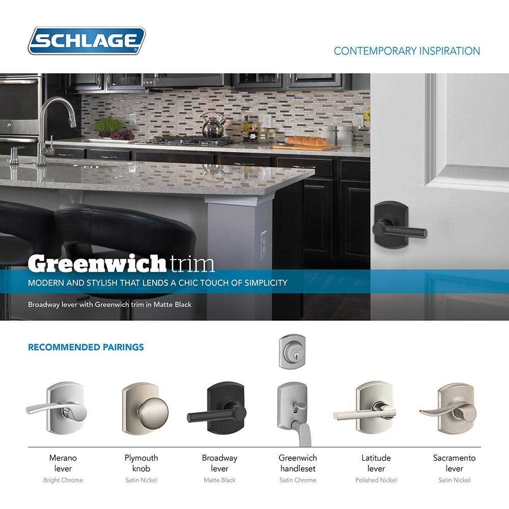 Schlage F58 GRW 622 Greenwich Single Cylinder Exterior Entrance Handleset F58GRW622 - Image 4