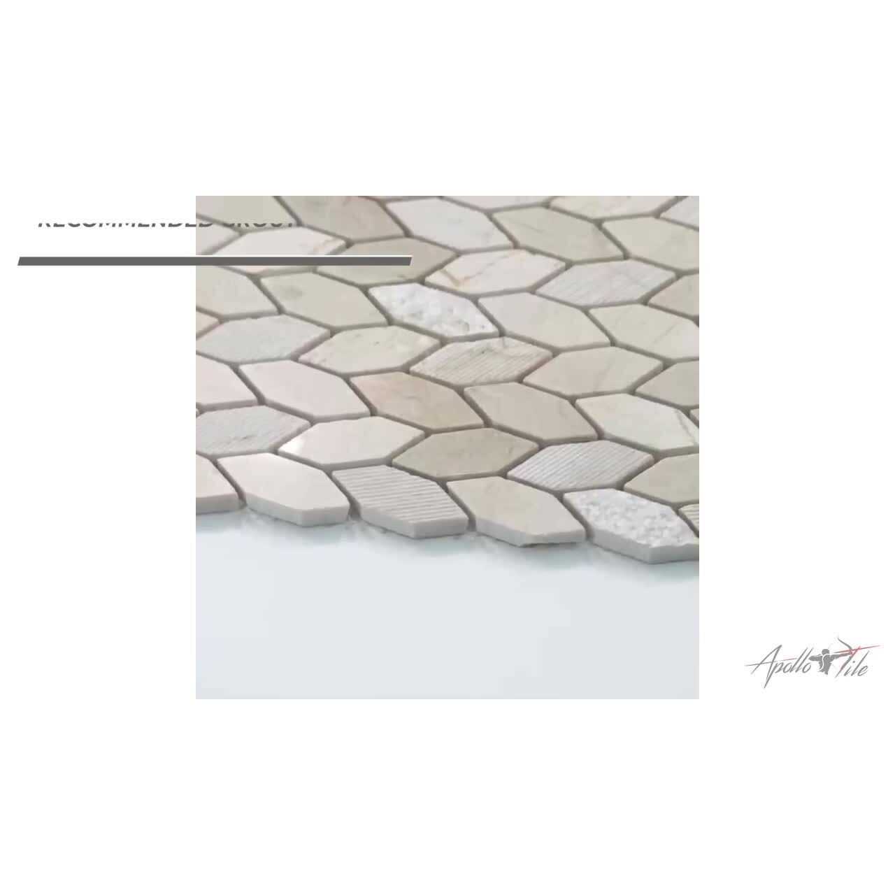 Apollo Tile Beige 11.8 in. x 12 in. Leaf Polished and Etched Marble Mosaic Floor and Wall Tile - Image 4