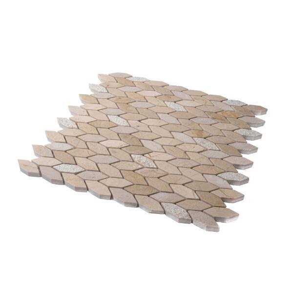 Apollo Tile Beige 11.8 in. x 12 in. Leaf Polished and Etched Marble Mosaic Floor and Wall Tile - Image 5