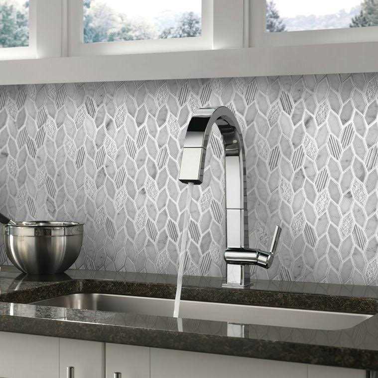 Apollo Tile Beige 11.8 in. x 12 in. Leaf Polished and Etched Marble Mosaic Floor and Wall Tile - Image 4