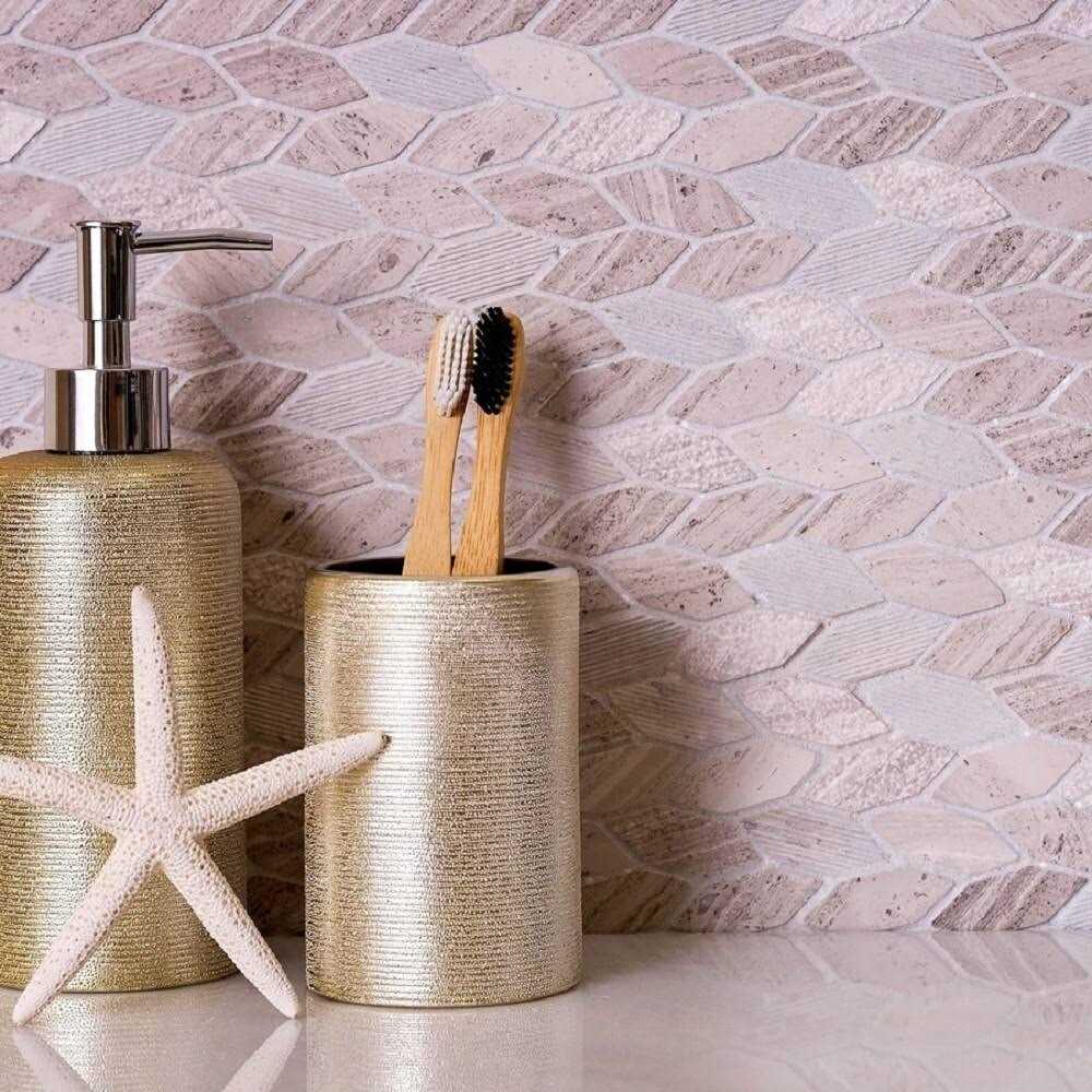 Apollo Tile Beige 11.8 in. x 12 in. Leaf Polished and Etched Marble Mosaic Floor and Wall Tile - Image 4