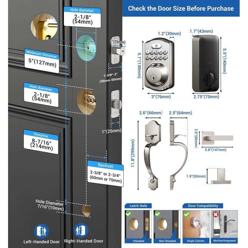 Veise Fingerprint Door Lock Set Keyless Entry Front Door Handle Electronic Keypad Deadbolt with Lever Handle - Image 3