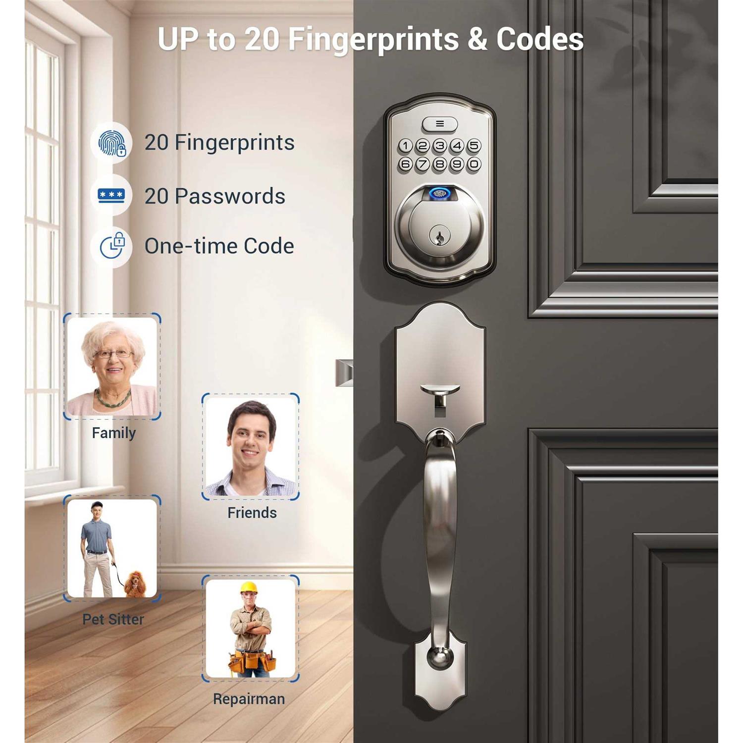 Veise Fingerprint Door Lock Set Keyless Entry Front Door Handle Electronic Keypad Deadbolt with Lever Handle - Image 5