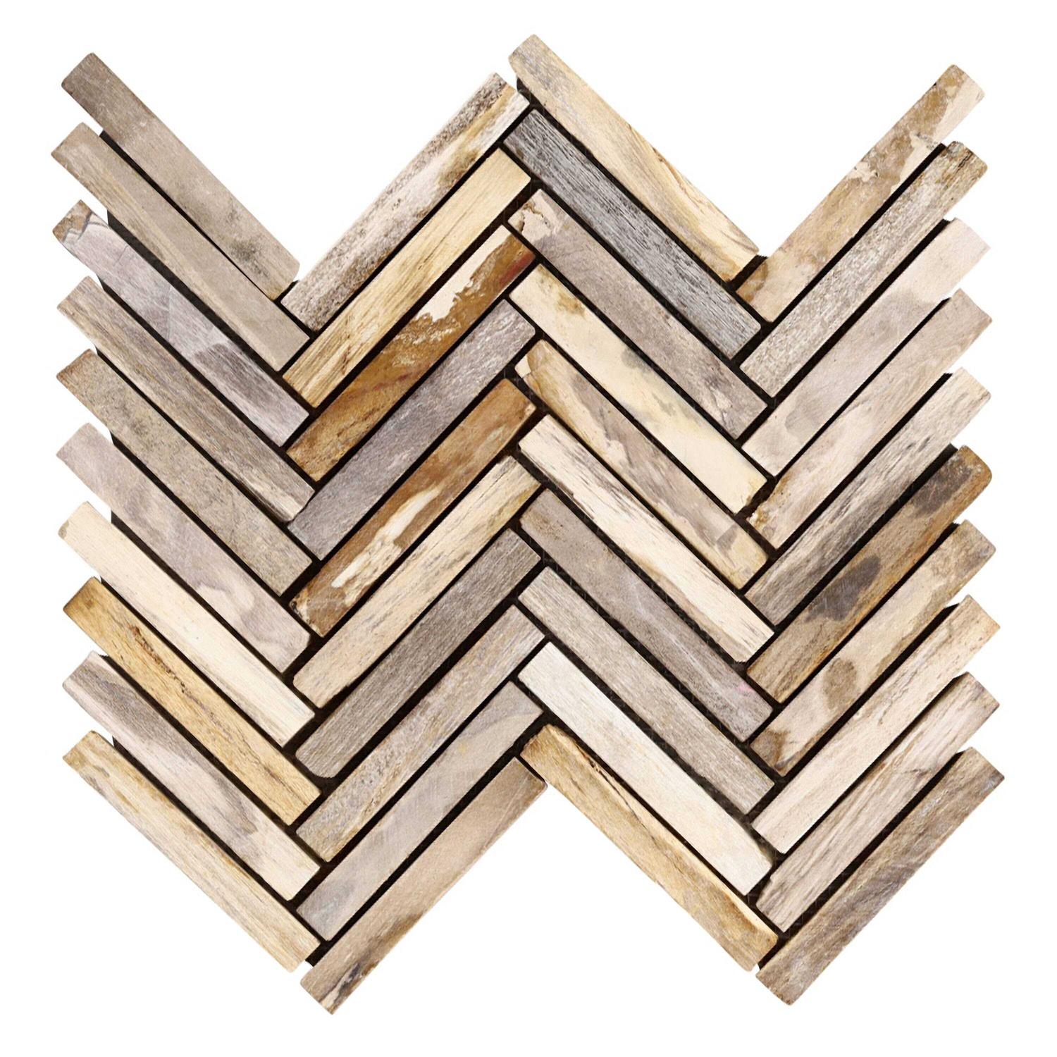 Dixiewood Herringbone Brown 9.25 in. x 11.22 in. Petrified Wood Floor and Wall Mosaic Tile Ivy Hill Tile - Image 4