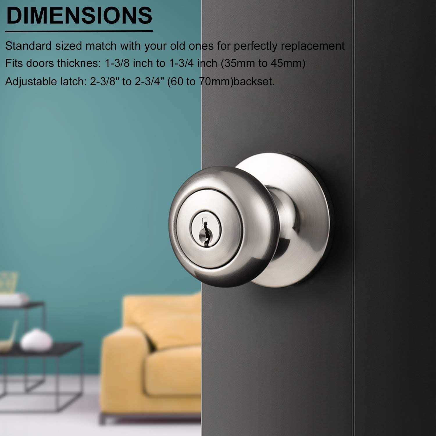 6 Pack Entrance Door Knob Modern Style Safety Entry Door Lock with Keys Keyed Alike Knobs - Image 3