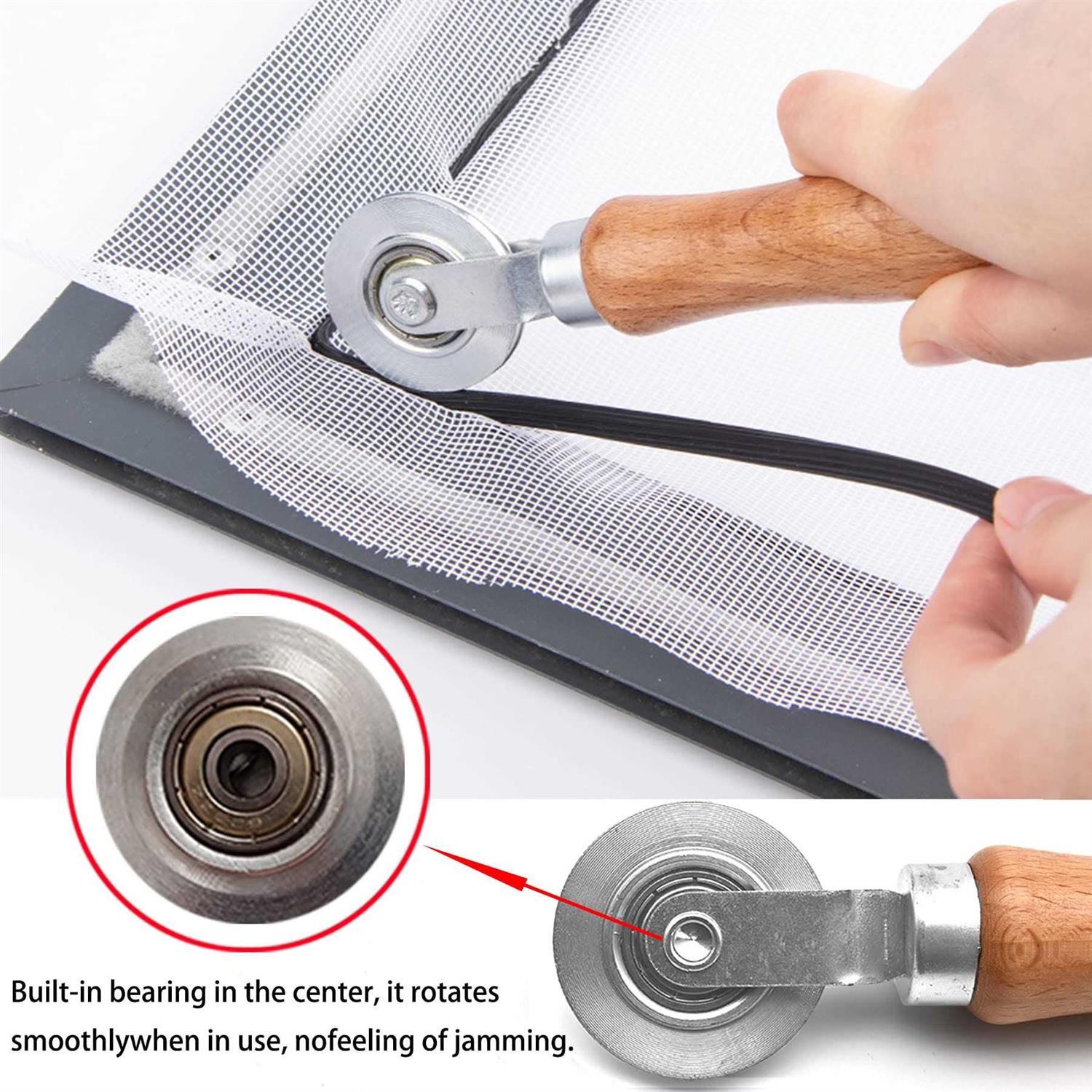 BAYTORY 3Pcs Screen Tool Window, Screen Spline Roller Tool with Wooden Handle and Steel Bearing Wheels - Image 3