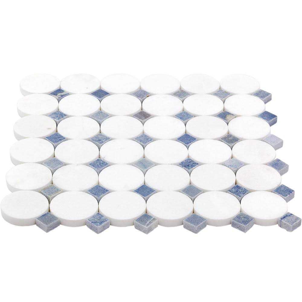 Tilebar Kinetic Satellite White Thassos & Blue Macauba Marble 1x2 Polished Mosaic Tile, Backsplash, Wall and Floor - Image 3