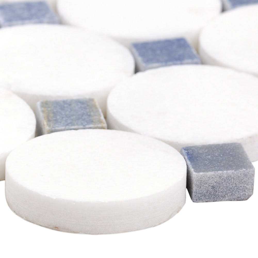 Tilebar Kinetic Satellite White Thassos & Blue Macauba Marble 1x2 Polished Mosaic Tile, Backsplash, Wall and Floor - Image 5