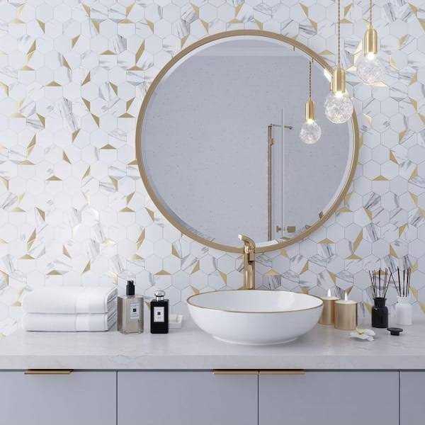 Apollo Tile Brisk White and Gold Patterned Peel and Stick Wall Tile PS99HX01 - Image 3