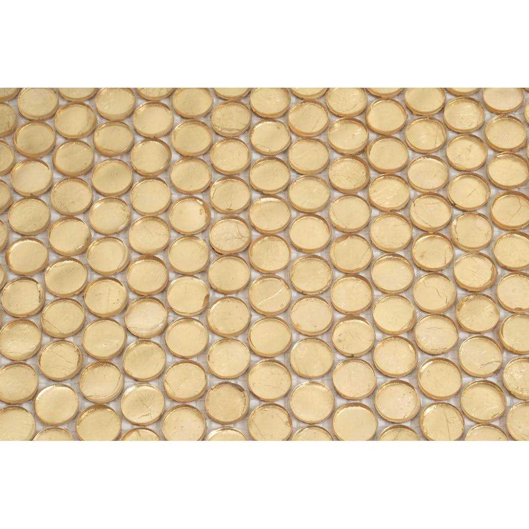 Apollo Tile Gold 12-in x 12-in Glossy Glass Penny Round Stone Look Floor and Wall Tile - Image 5