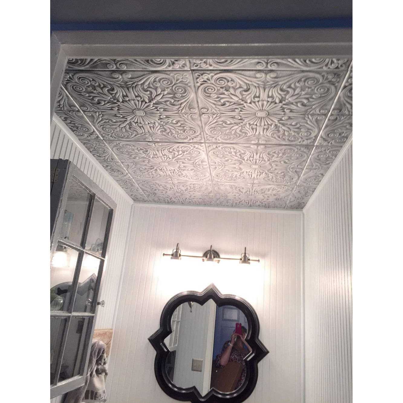 A La Maison Ceilings Spanish Silver 1.6 ft. x 1.6 ft. Decorative Foam Glue up Ceiling Tile - Image 5
