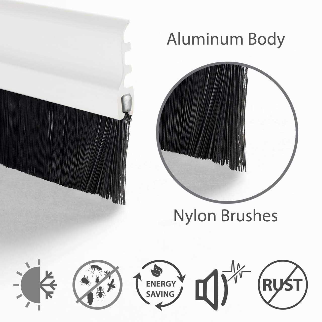 Deco Window Door Seal Draft Stopper Weather Stripping Sound Blocker with Aluminium Plate & Nylon Brush Door Sweep - Image 2