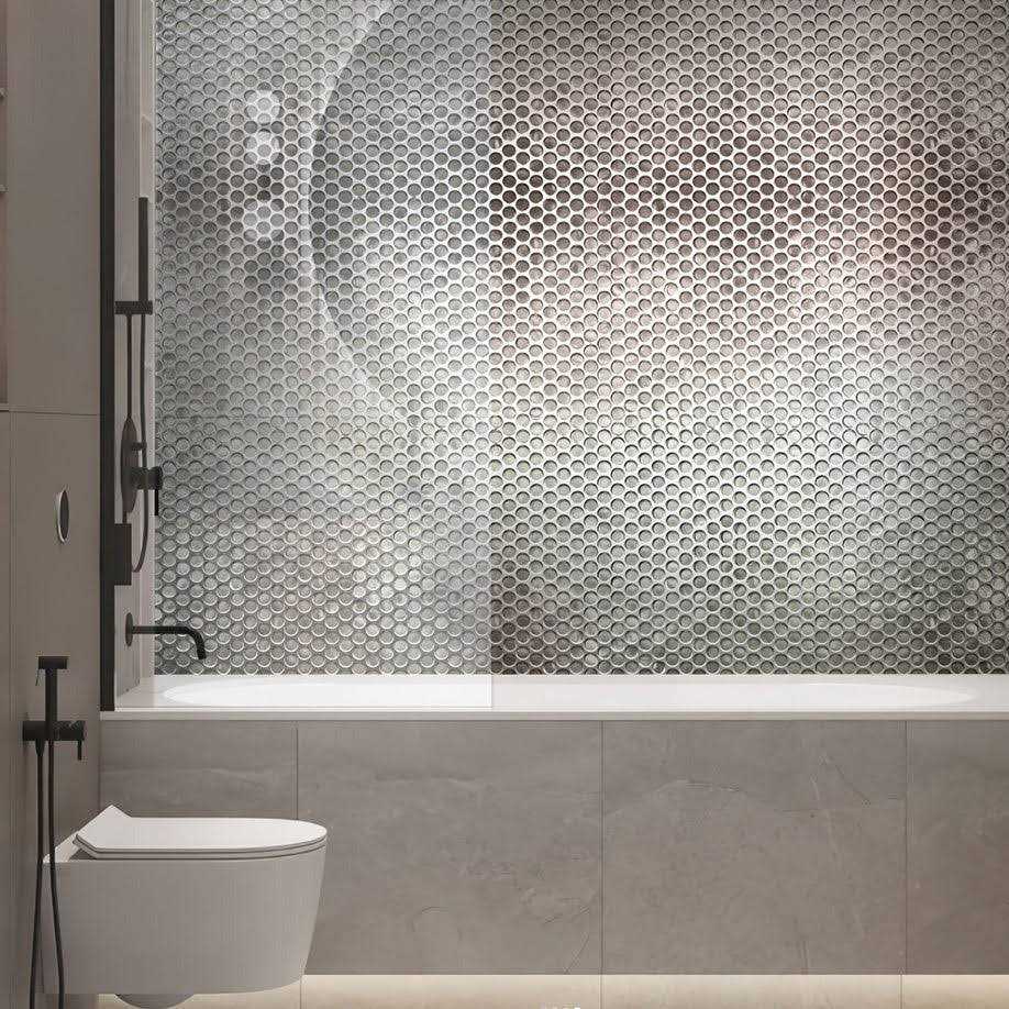 Tile Club Silver 12.2 in. x 12.2 in. Polished Penny Round Glass Mosaic Floor and Wall Tile - Image 3