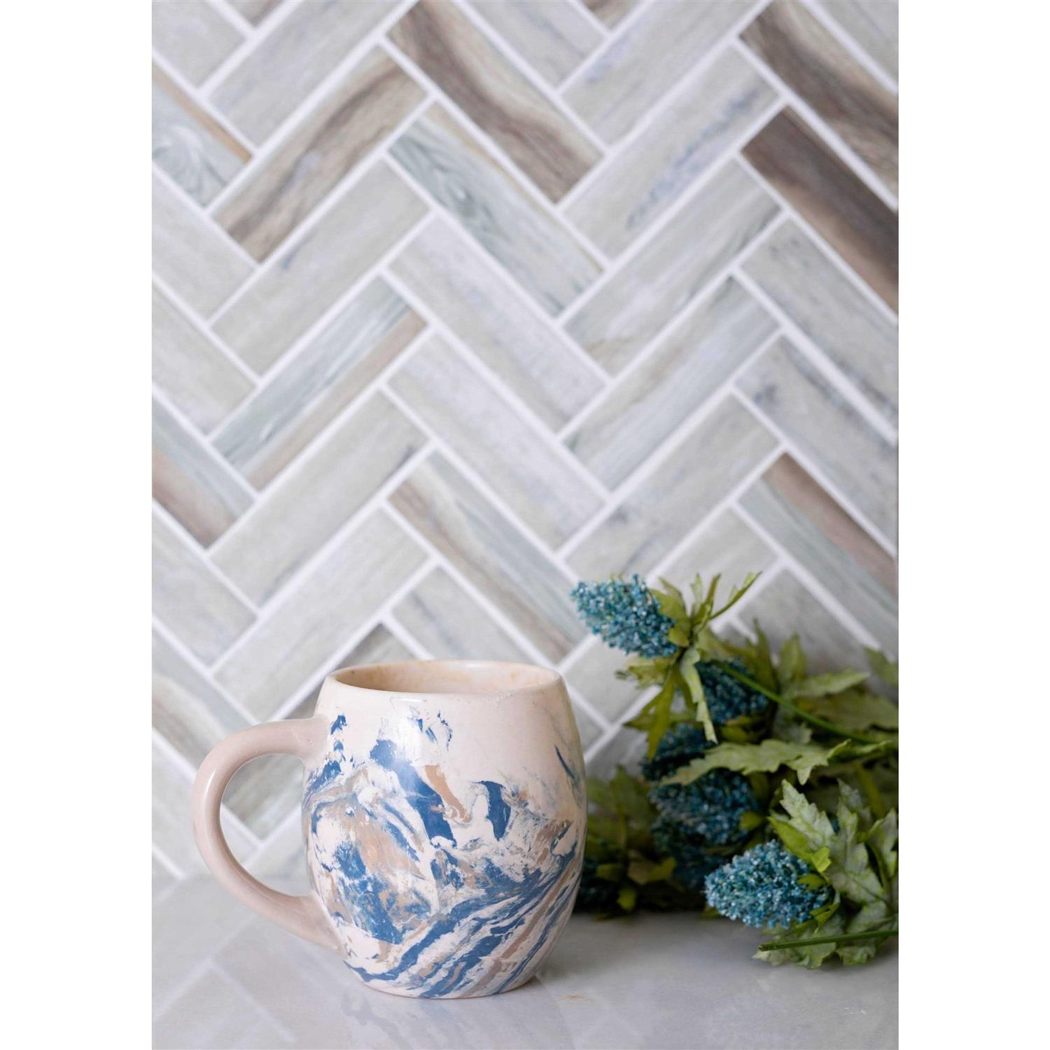 Apollo Tile Beige 11 in. x 12.6 in. Herringbone Matte Finished Glass Mosaic Tile - Image 4